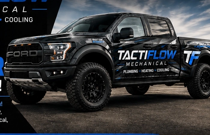 TactiFlow Mechanical branded black and blue truck